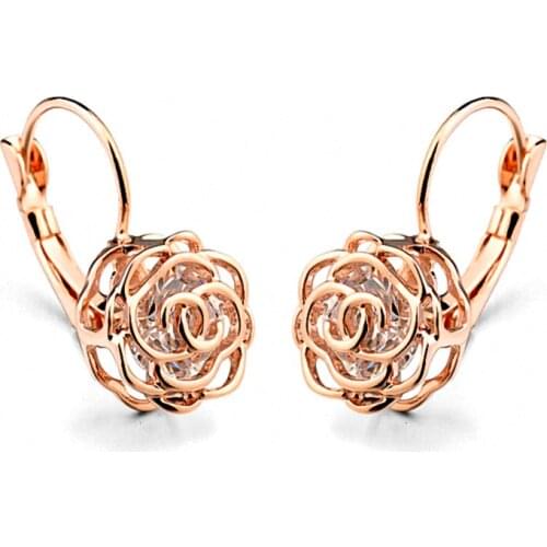 TRACYSWING Big Brand Austrian AAA Zirconia Rose Gold Color Flower Rose Earrings for Women Valentine Gift TWE86713