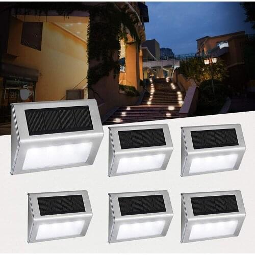 Yohencin 6 Pack Solar Lights Outdoor Garden Solar Fence lights 3 LED Step Lights Stainless Steel Case for Stair Wall Patio Yard