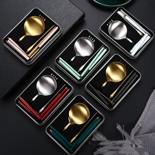 Explosive Stainless Steel Chopsticks Spoon Cutlery Set Detachable Folding High-level Sense of Easy-to-clean Tableware