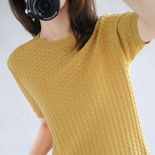 Ladies T-shirt 2021 summer new pure cotton knit pullover short sleeve casual round neck ladies tops solid color plus size tees