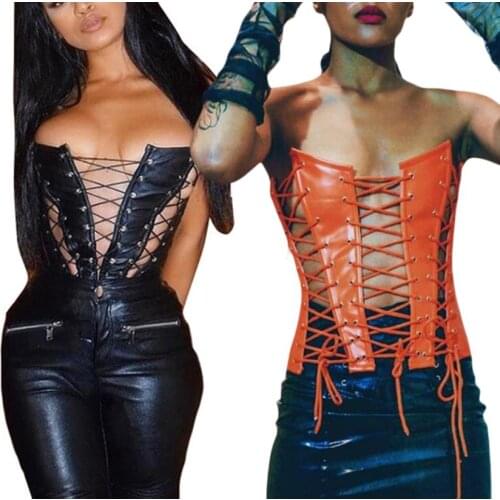 Woman Sexy Lace-up Shapers Corset Camisole Solid Color Hollowed-out Fish Bone Slim Elastic Boob Bandaged Tube Tops