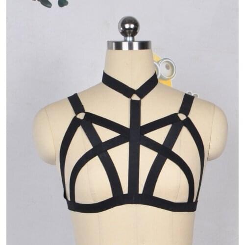Women New Black Harness Cage Bra Pastel Goth Sexy Lingerie Harajuku Erotic Harness Lingerie Handmade Cage Bra Body Harness