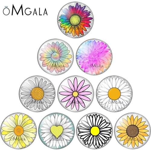 Beautiful Sunflower Art Drawings 10pcs mixed 12mm/16mm/18mm/25mm Round photo glass cabochon demo flat back Making findings