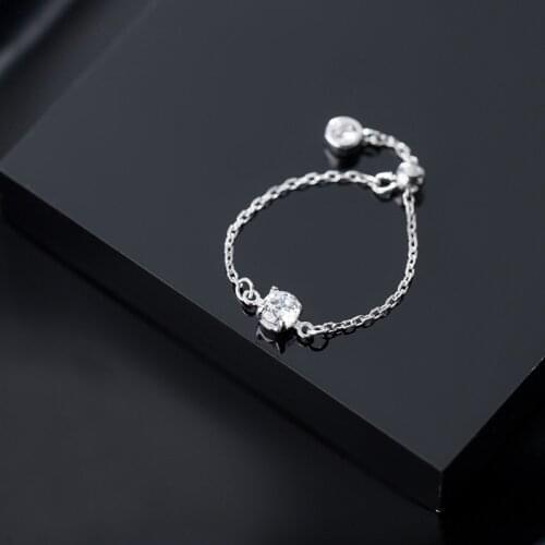 100% Real 925 Sterling Silver Single zircon Adjustable Rings Cute Chain Pattern Ring for Women Girls