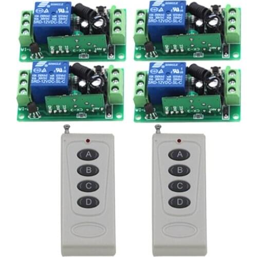 DC 12V 10A relay wireless RF Remote Control Switch 2 Transmitter+ 4 Receiver SKU: 5383