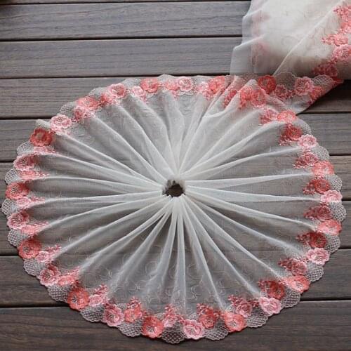 2 Yards Lace Trim Orange Flowers Floral Embroidered Tulle Lace 7.87 Inches Wide