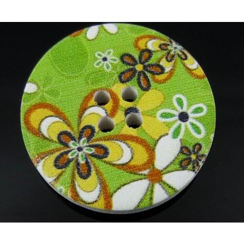 30pcs Printed Multicolor Flower 4-Hole Wooden Buttons 30mm Fit Sewing Scrapbooking Crafts Clothing Accessories buttons