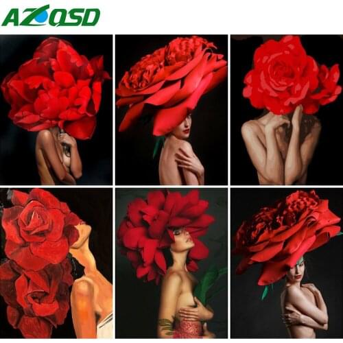 AZQSD 5D DIY Diamond Painting Rose Girl Handmade Gift Diamond Embroidery Flower Portrait Mosaic Home Decoration Kits Gift
