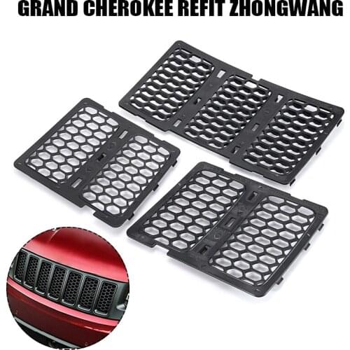 1set Black Car Auto Mesh Grille Insert Kit Front Grill Cover ABS Plastic For Jeep Grand Cherokee 2014-2016 Repair Parts