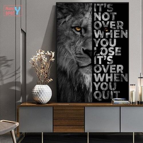 Black and White Animal Poster Lion with Inspirational Words Wall Canvas Art Painting Art Picture for Living Room Home Decoration