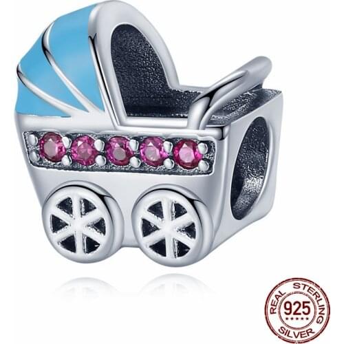 CodeMonkey New Spring Collection 925 Sterling Silver Baby Stroller Blue Car Charms fit Bracelet DIY Accessories CMC010