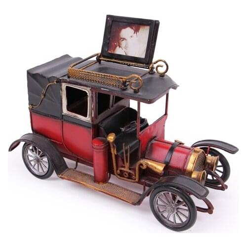 Decorative Classic Metal Car Red Framed - Trinket, Miniature, Gift, Nostalgic, Vintage, Handmade, hand Painted, Quality Durable