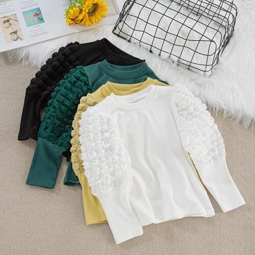 T-shirt For Girls Pull Sleeve Girl T-shirts Solid Color T-shirt Kids Spring Autumn Girl Clothes