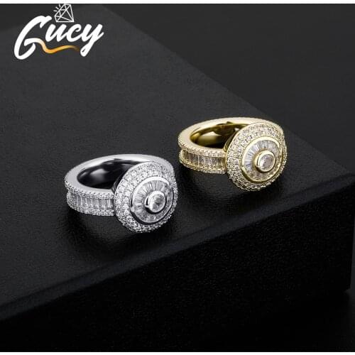 GUCY Fashion Hip Hop Jewelry Rings Micro Paved Iced Out Cubic Zircon Gold Silver Color Personality Rings For Men Women Gifts