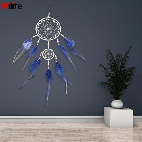 HILIFE Dreamcatcher 2 Rings Indian Feather Hanging Arts Silver gray Dream Catcher DIY Girls Room Decor Ornaments Gifts
