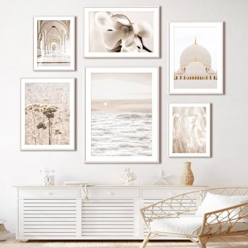 Islamic Mosque Cloud Sea Poppy Hay Flower Wall Art Canvas Painting Nordic Posters And Prints Wall Pictures For Living Room Decor