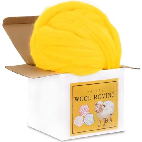 KAOBUY 8.82oz Super Felting Wool Tops Soft Roving Wool Fibre For Needle Felting Handcraft DIY Craft( Yellow)