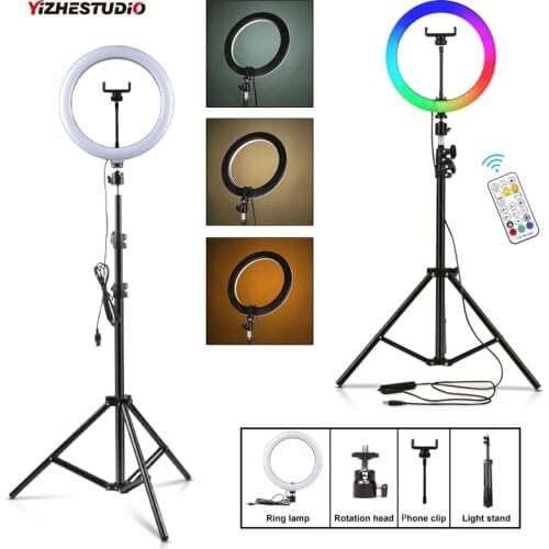 Yizhestudio Dimmable 10" RGB Ring light with phone clip ring light with stand / remote control USB plug for Youtube/Live Stream