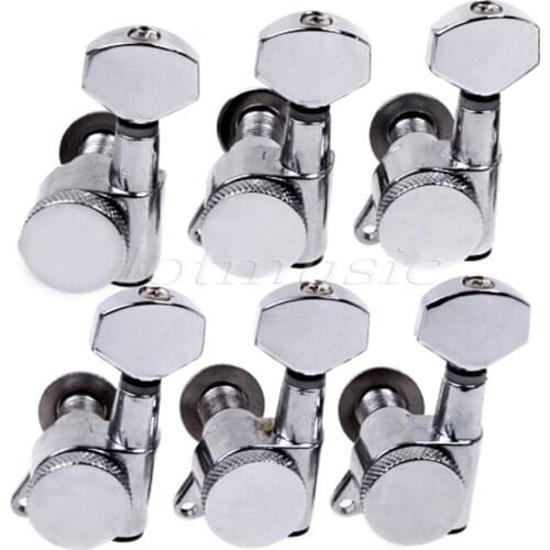 Guitar Tuning Pegs Inline Tuning Silver Chrome Black 6L Machine Heads for Electric Acoustic Guitar Parts