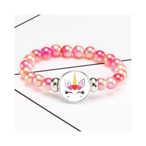 Creative new childrens cartoon bracelet colorful unicorn miss pattern telescopic bead bracelet