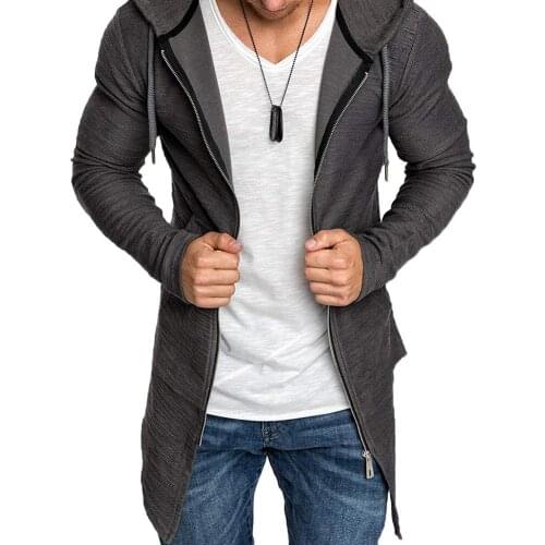 Fashion Streetwear Men Solid Color Long Sleeve Hooded Slim Zipper Jacket Coat Outwear Male Casual Pocket Zipper Cardigan Coat