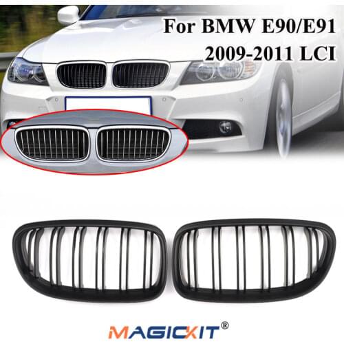 MagicKit Pair Matte Black Dual Slat Sport Grille Grill Fit BMW E90 E91 3-Series 09-11 LCI