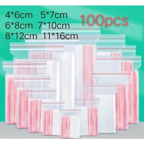 100pcs High Clear Small Plastic Gifts Jewelry Zip-lock Bag Reclosable Nail Powder Hardware Bracelets Beads Spice Trial Pouches