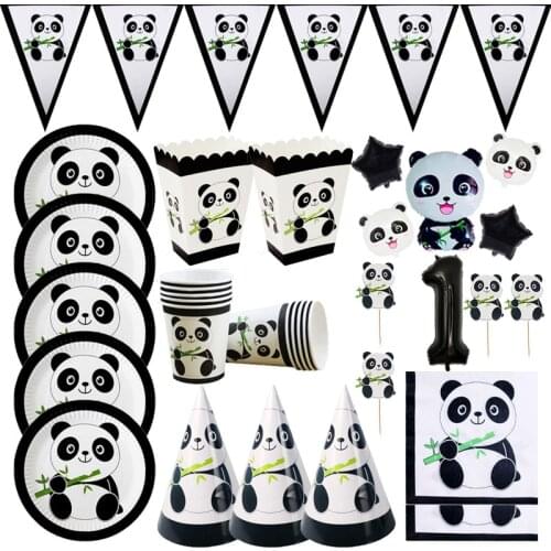 Cartoon Panda Theme Happy Birthday Party Decorations Disposable Tableware Set Plate Napkins Cup Baby Shower Supplies