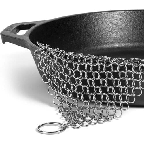 Stainless Steel Cast Iron Cleaner 8x6cm Chainmail Scrubber Pot Scraper Dutch Ovens Scraper Grill Brush Seasoning Cleaning Tools