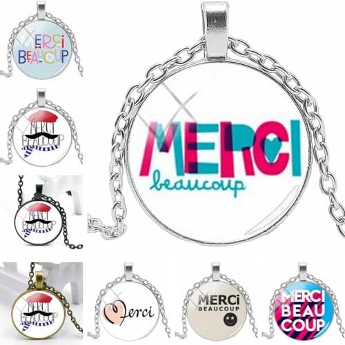 2020 New Merci Beaucoup Necklace Glass Convex Personality Pendant Necklace Gift