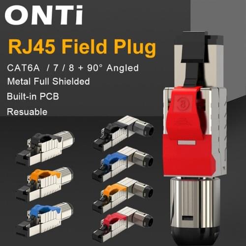 ONTi Cat6A Cat7 Cat8 Industrial Ethernet Connector RJ45 Shielded Field Plug Tool Free Easy Metal Die-Cast Termination Conector