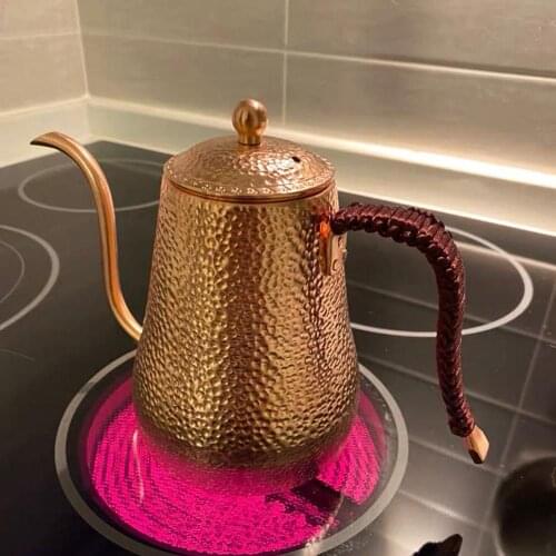 Handcraft Pure Copper Coffee Pot with Handle Teapot Kettle Hammer Pattern Drinkware