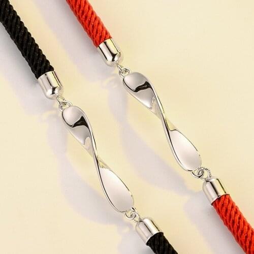 S925 sterling silver Mobius ring couple bracelet female birthday red rope hand rope simple Korean gift hand jewelry