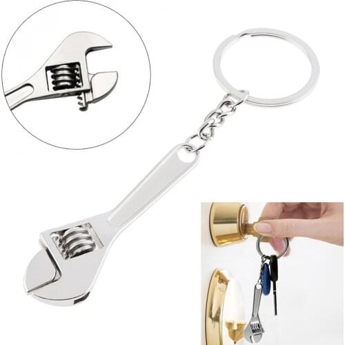 Silver Zinc Alloy Portable Mini Adjustable Wrench Keychain with Chain Decoration for Removing Small Parts