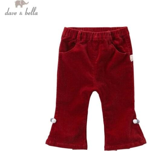 DB14914 dave bella autumn baby girls fashion solid draped pockets pants children full length kids pants infant toddler trousers