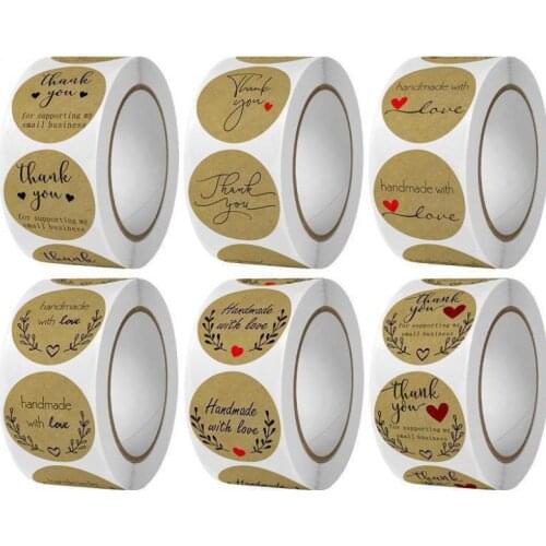 Thank You Stickers Roll 500pcs Kraft Handmade Label Stickers for Small Business Gift, Bontiques,Bubble Mailers,Shipping Stickers