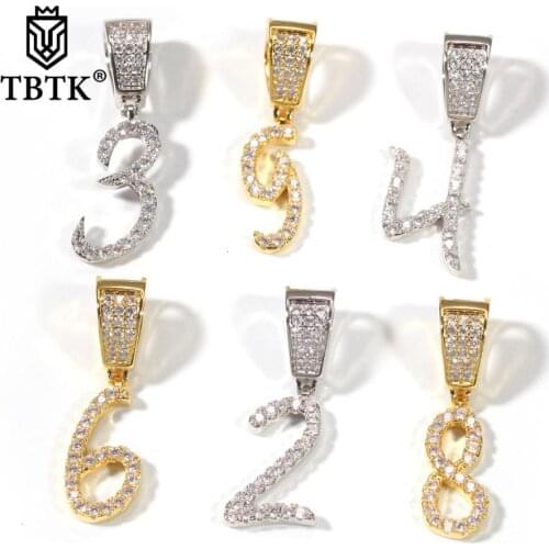 TBTK New Style Trendy Copper Material Cursive Writing Initial Numbers Gold Charms Jewelry Pendant Necklace Unisex Gifts