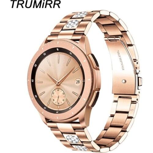 Slim Stainless Steel & Diamond Watchband for Samsung Galaxy Watch 42mm / Active 2 40mm 44mm / Gear Sport / S2 Classic Band Strap