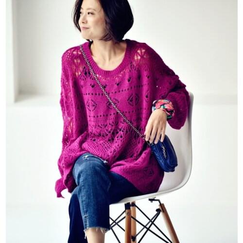 MICOCO M0071 Literary and artistic leisure hollow out knits flower sex appeal languid is lazy wind loose jumper woman