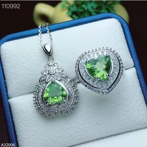 Jewelry 925 sterling silver natural peridot gemstone girl pendant ring heart word new fashion explosion models support detection
