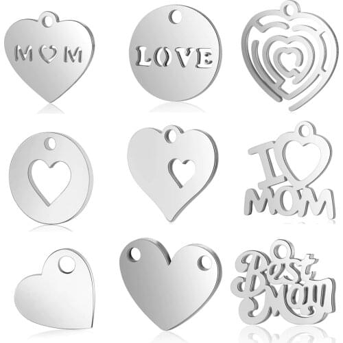 10pcs/lot Love Heart DIY Charms Wholesale 100% Stainless Steel Family Best Mom Big Sister Pendant Heart Lock Key Connector Charm