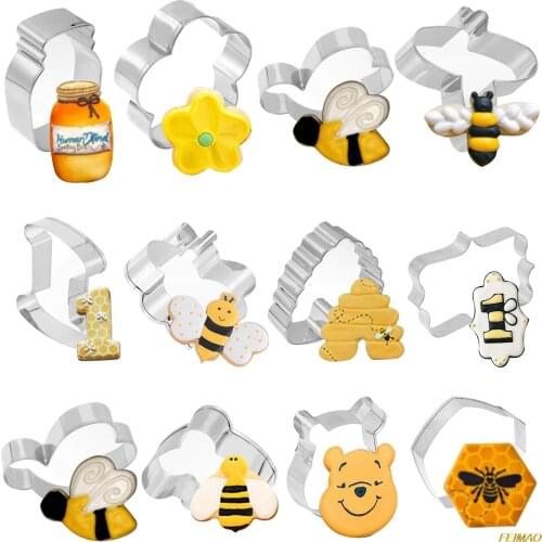 12Pcs/Set Small Bee Series Stainless Steel Cookie Cutter Set Honeycomb Honey Pot Shape Cake Mold DIY Baking Tool