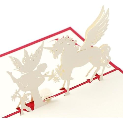 3D Pop Up Paper Laser Cut Greeting Cards Creative Handmade Horse and Angel Birthday Postcards for Lover Thank You Cards