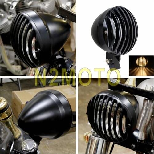 Billet Aluminum Motorcycle Black Retro Headlight Grille Head Light for Harley Chopper Cafe Racer Cruiser
