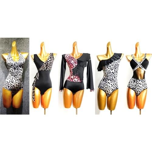 Leopard Printed Design Patchwork and Tassel Latin Dance Bodysuit Stage Performance Dress YJZH001 Latin Dance Costume