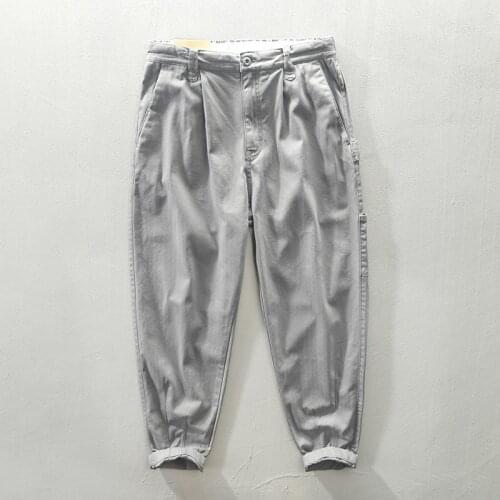 Z369 Casual Cargo Pants For Men Autumn Classic Basic Solid Color Zipper Fly All-Match Khaki Streetwear Tie Feet Tooling Trousers