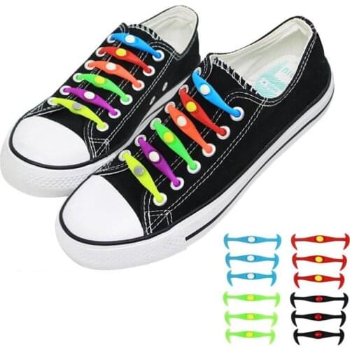 12pcs/lot Black Round Creative No Tie Shoelaces Elastic Silicone Shoe Lace Flat Lazy Shoe Strings Rubber Sport Casual Sneaker