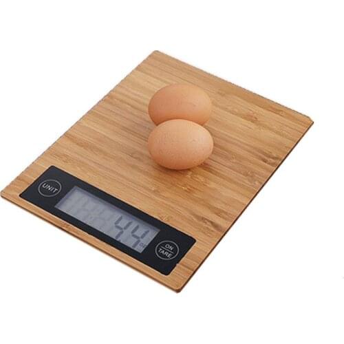 Wooden Bamboo Digital Kitchen Scale,5Kg Capacity 5000G/1G, Ultra-Thin Design, Digital Electronic LCD Display with Blue Backlight