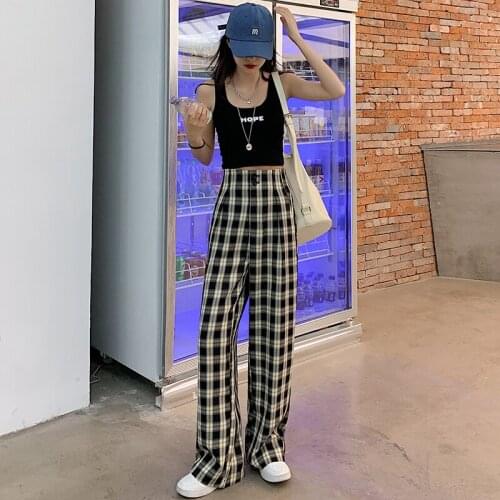 Cheap wholesale 2021 spring summer autumn new fashion casual Popular long women Pants woman female OL plaid pants Py1508