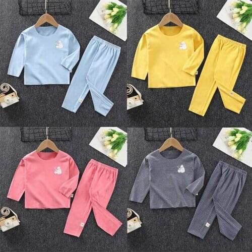 Childrens Velvet Underwear Set Autumn Long Sleeved Pajamas Set Big Boys Girls Long Trousers Thin Sleepwear Warm Nightwear Suit